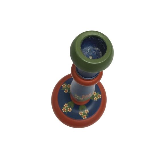 1992 Hollo Laszlo Hand Painted Hungary Folk Art Candlestick Hand Painted Birds - Picture 4 of 7